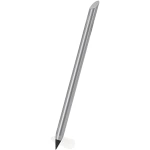 A grey lead pencil with a sleek, metallic silver body and a sharpened black tip. It features a branding logo.