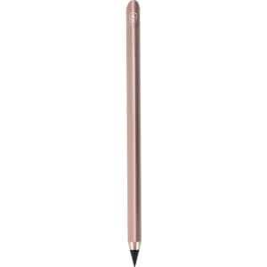 A grey-lead pencil in a sleek rose gold colour, featuring a logo at the top.