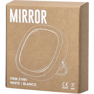 A white mirror in a brown cardboard box, featuring a simple design outline and a logo.