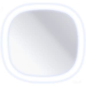 A square mirror with a white frame and built-in light ring, ideal for personal grooming and beauty tasks.