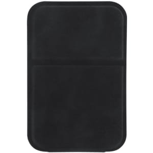 A black rectangular mirror with a smooth surface and a dual-sectioned design. It features a logo on the back.