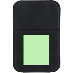 A black mirror with a green reflective surface, featuring a simple design. It has a branding logo.