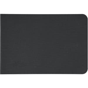 A sleek black multifunction laptop pouch with a textured surface and rounded edges. It features a branding logo.