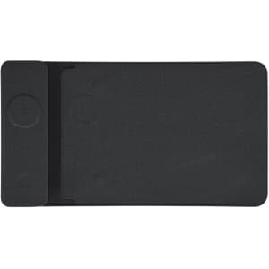 A dark grey multifunction laptop pouch featuring a smooth fabric finish and a logo.