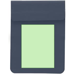 A navy multifunction laptop pouch with a green front panel and a logo. Ideal for organising and protecting electronics.