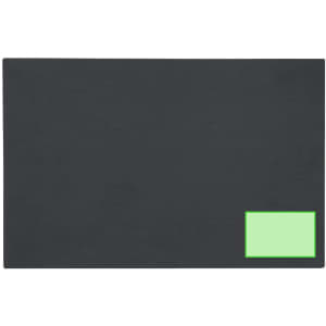 A black mat with a small green rectangular corner. The mat has a smooth texture with no visible patterns.