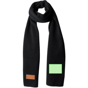 A black scarf featuring a brown patch and a green rectangular area. The scarf is soft and stylish, suitable for accessories.