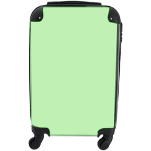 A green wheeled bag with a sturdy design and wheels for easy transport, featuring a logo on the front.