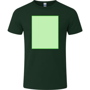 A green Adult Colour T-Shirt featuring a blank light green rectangle and a logo on the chest area.