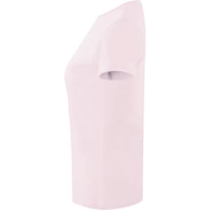 A light pink women's t-shirt with short sleeves and a simple design. It features a logo on the fabric.