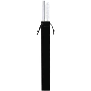 A drink straw set in a black carrying case, featuring two straws and a cleaning brush.