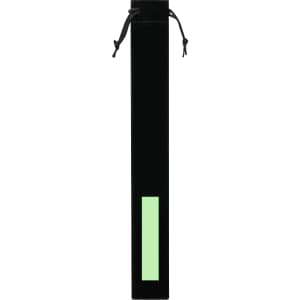 A black drink bottle with a mint green feature, accompanied by a drawstring pouch. Contains a brand logo.