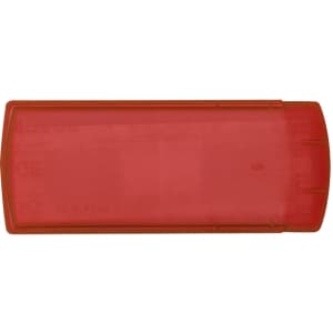 A red first aid kit with a solid, rectangular design and a branding logo on the front.