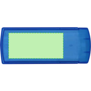 A blue plastic case containing Kesar plasters, featuring a green interior space for the plasters.