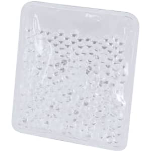 A square hot-cold pack with a transparent cover and gel-filled beads inside. It features a logo on its surface.