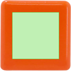 An orange stress shape with a smooth surface and a green square in the centre.