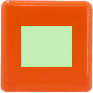 An orange stress shape with a green square in the centre. It has a smooth, glossy finish.