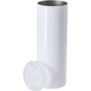 A drink bottle with a sleek white exterior and a clear lid, designed for insulation and sublimation printing.