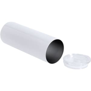 A drink bottle in silver with a black interior and a clear lid, designed for insulation.
