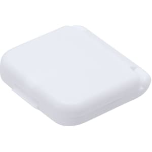 A white square sewing kit case, featuring a secure closure and a compact design for easy storage.