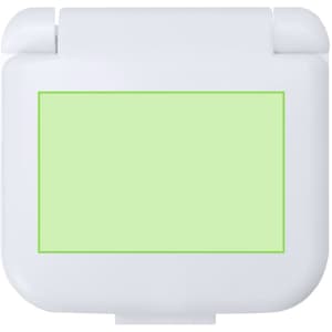 A white sewing kit with a light green compartment. The kit features a logo on its surface.