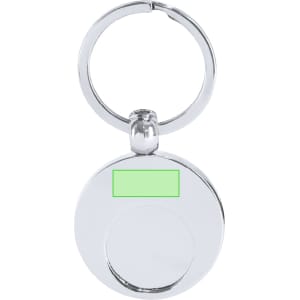 A circular silver keyring with a split ring attachment and a blank area for customisation.