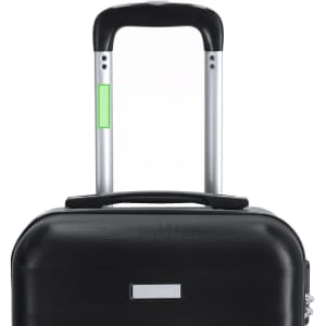 A black wheeled bag featuring a retractable handle and a green accent near the top. It has a logo displayed.