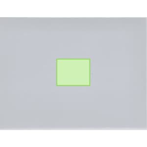 A sticky notepad featuring a light green square note on a clear backing, with a logo present.
