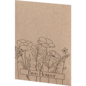 A seed packet featuring an illustration of various flowers in black on a brown kraft background.