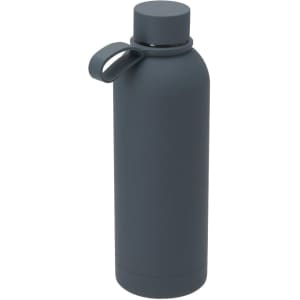 A drink bottle in a matte dark grey finish, featuring a secure lid and a handy carry loop.