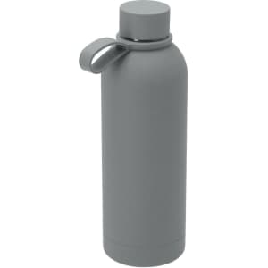 A drink bottle in grey with a sleek design and a secure cap, featuring a handle for easy carrying.
