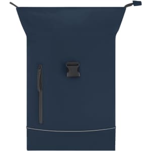 A navy Norzal Backpack with a roll-top closure, featuring a zip pocket and a branded logo.