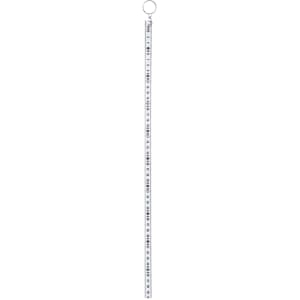 A transparent keyring ruler with black markings, featuring a metal keyring at the top.