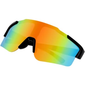 Hozal Sunglasses feature a black frame with a vibrant orange and blue mirrored lens, ideal for leisure activities.