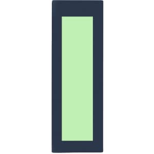 A navy blue umbrella with a light green panel in the centre, featuring a logo.