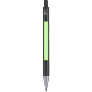 A black metal pen with a fluorescent green accent and a silver tip. Features a logo on the barrel.