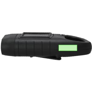 A black Trakip Torch keyring with a prominent grip and a green accent, featuring a branding logo.