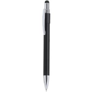 A black Turet Stylus Touch Ball Pen with a chrome clip and end, featuring a stylus tip for touchscreens.