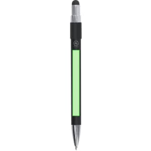 A black and green Turet Stylus Touch Ball Pen with a shiny tip and built-in stylus at the top.