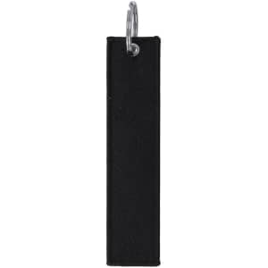 A black keyring with a metal ring for attachment, featuring a simple design without any logos or text.