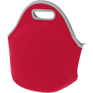 A red cooler bag with a grey trim and handle, designed for keeping drinks cold.