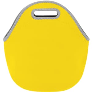 A yellow cooler bag with a grey trim and a handle at the top. It has a simple, minimalist design.