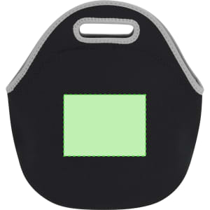 A black cooler bag with grey accents and a green stitched area. It features a handle for easy carrying.