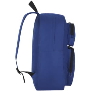 A blue Lanwich backpack with two zippered side pockets and adjustable straps. It has a branded logo.