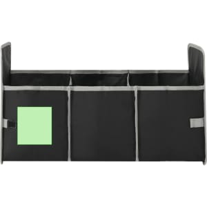 A black Rocel Organizer with multiple compartments and a green patch, featuring a grey trim and branding.