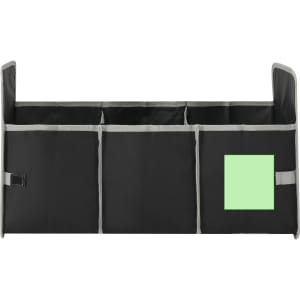 A black Rocel Organizer featuring multiple compartments and a small green section, designed for miscellaneous storage.