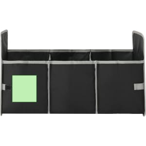 A black Rocel Organizer with multiple compartments and a green square section. It features a logo on the side.