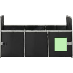 A black Rocel Organizer featuring multiple compartments, with a green patch and grey accents, and a logo.