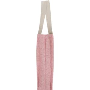 A pink tote bag with light beige straps, featuring a simple design and a logo.