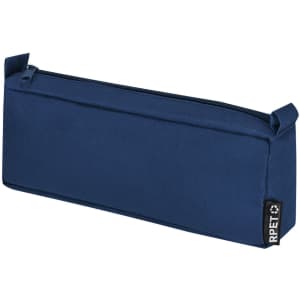 A navy pencil case featuring a zip closure and a small logo on the side.